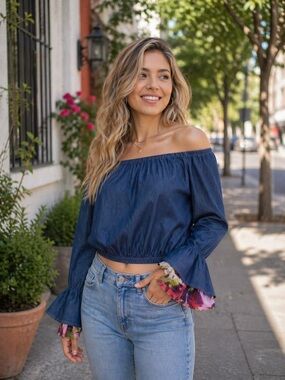 Rare Find -Colombian Bell Sleeve Denim Crop Top